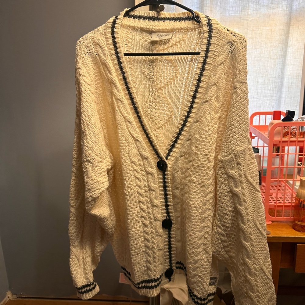 Taylor Swift Cream Knit Cardigan with Black Trim